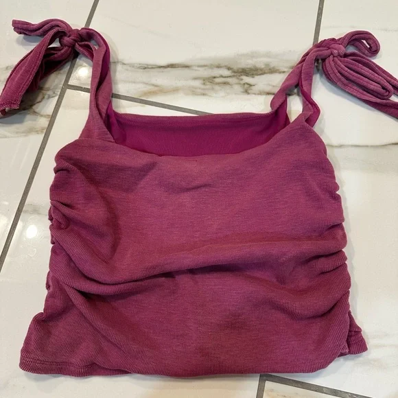 Free People Raspberry Tie-Shoulder Ribbed Tank - Picture 3 of 4